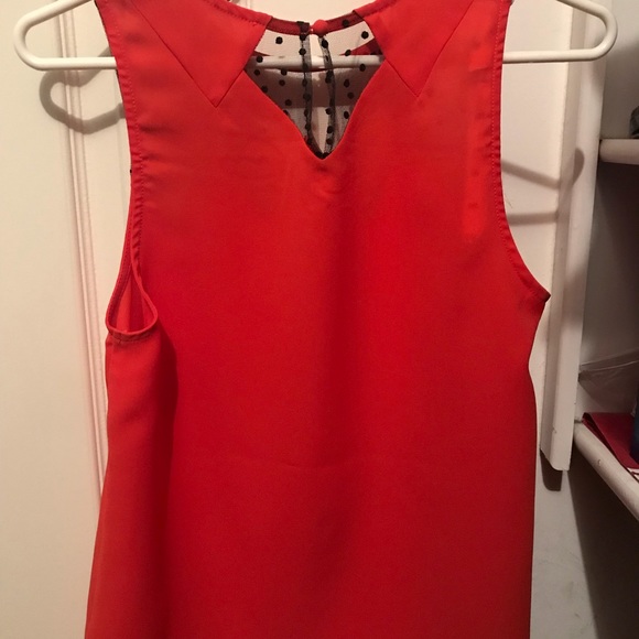 Red blouse with sheer black detail at neckline - Picture 2 of 3